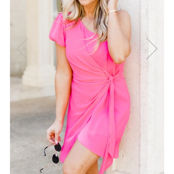 Pink Lily One Shoulder Hot Pink Mini Dress - Picture 2 of 6